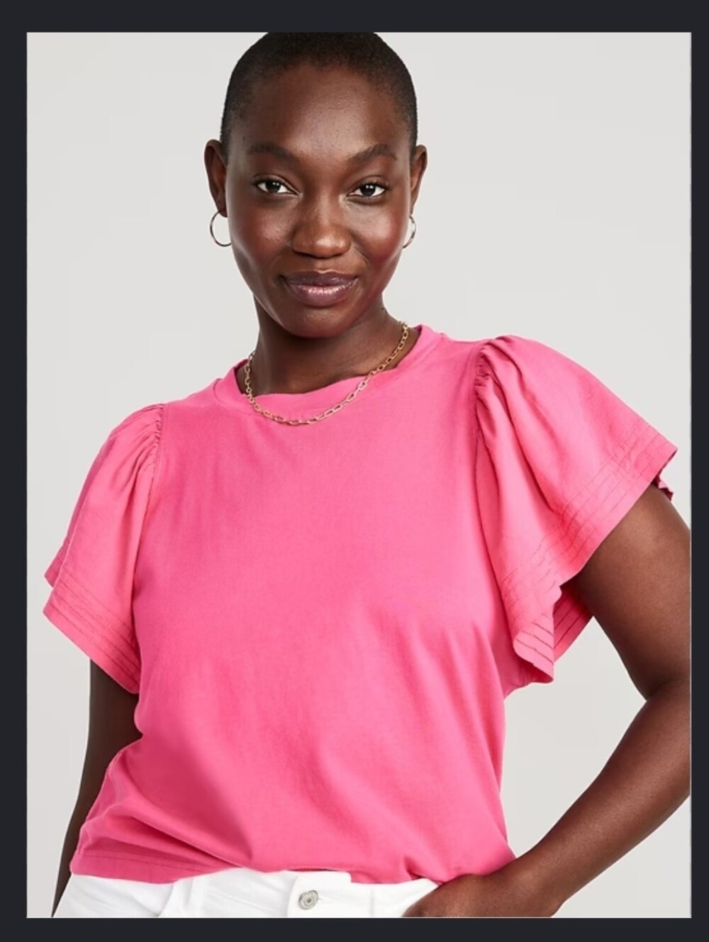 Old Navy Flutter-Sleeve Paneled Floral Pink T-Shirt Size Medium